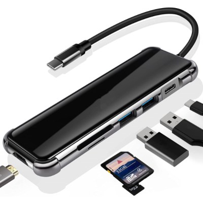 HDTV ADAPTER 6 IN 1 USB-C HUB + CARD REDER HC-64